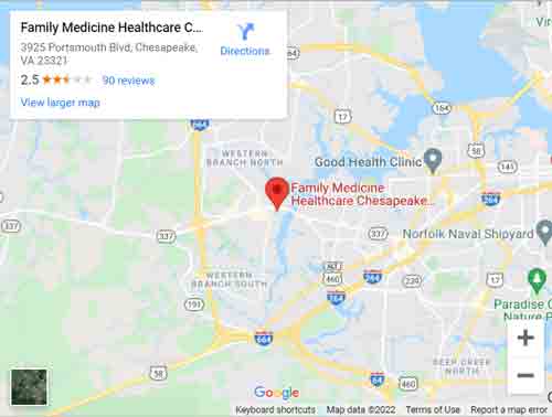 Get Directions to Family Medicine Healthcare in Chesapeake, VA